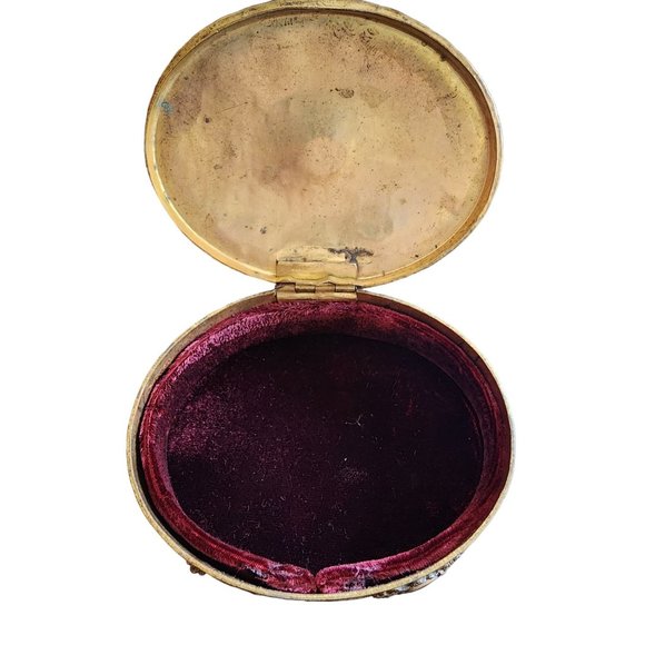 Antique Footed Gilt Bronze Jeweled Velvet Lined Trinket Box (A1717) - Picture 7 of 8